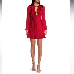 Gianni Bini Raini Satin Tie Front Long Sleeve A-Line Dress.